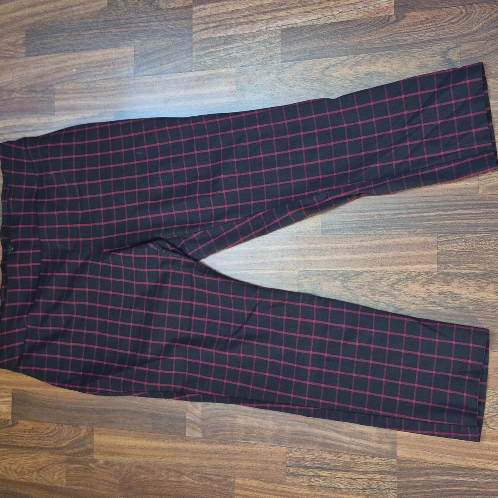 Ashley Stewart Black and Red Plaid Ankle Pants